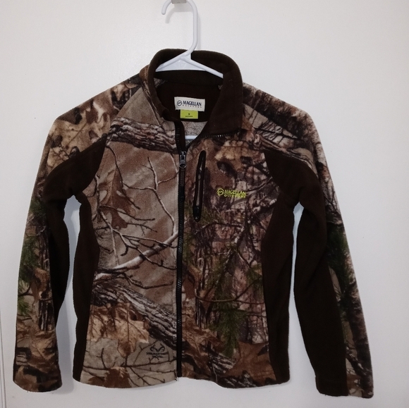 Magellan outdoors boy's full zip brown camouflage fleece jacket w pockets Small - Picture 2 of 9